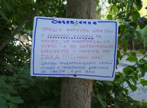 Угрожающее послание ворам оставили волжские садовники, из-за которых пропали редкие цветы Угрожающее послание ворам оставили волжские садовники, из-за которых пропали редкие цветы